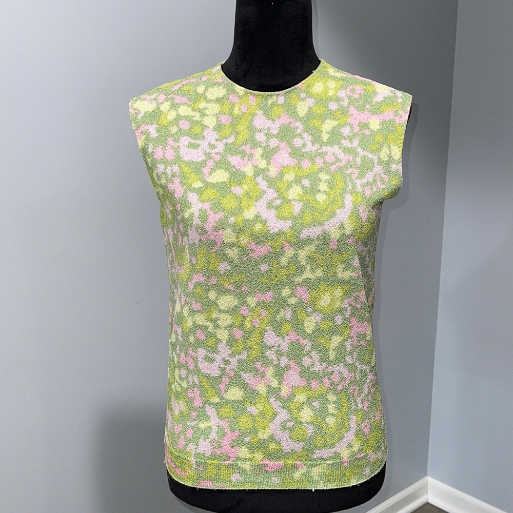 Vintage 1960s Exmoor SHIMMER-SKIMMER Sleeveless Top size small green pink